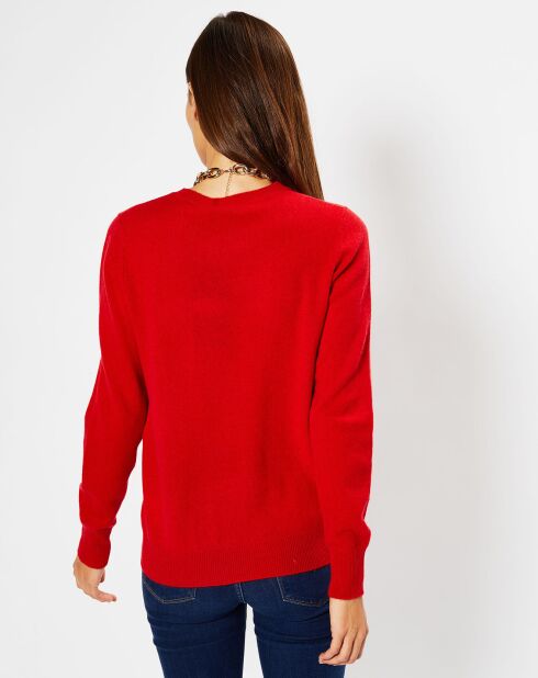 Pull 100% Cachemire Fabri col rond rouge